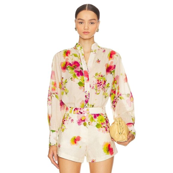 Karina Grimaldi Felicity Print Blouse in White Tuscan Flowers Large New Womens - Picture 1 of 12